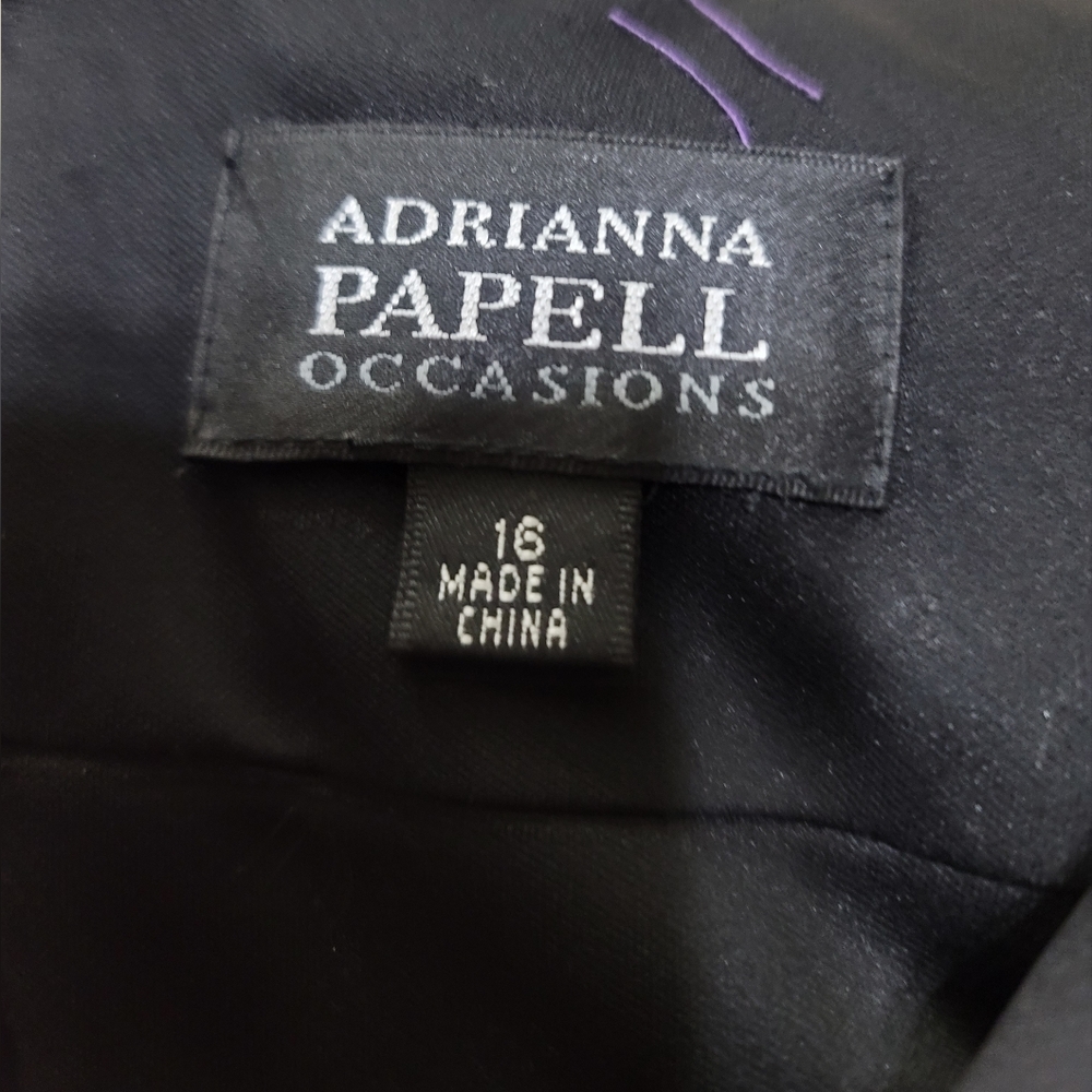 Adrianna Papell Portrait Collar Ruched Black Formal Dress Chiffon Women Size 16 - Picture 10 of 11